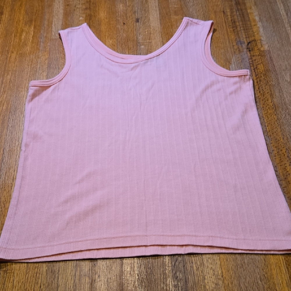 Classic Elements Women Medium Soft Peach Ribbed Sleeveless Everyday Tank Top